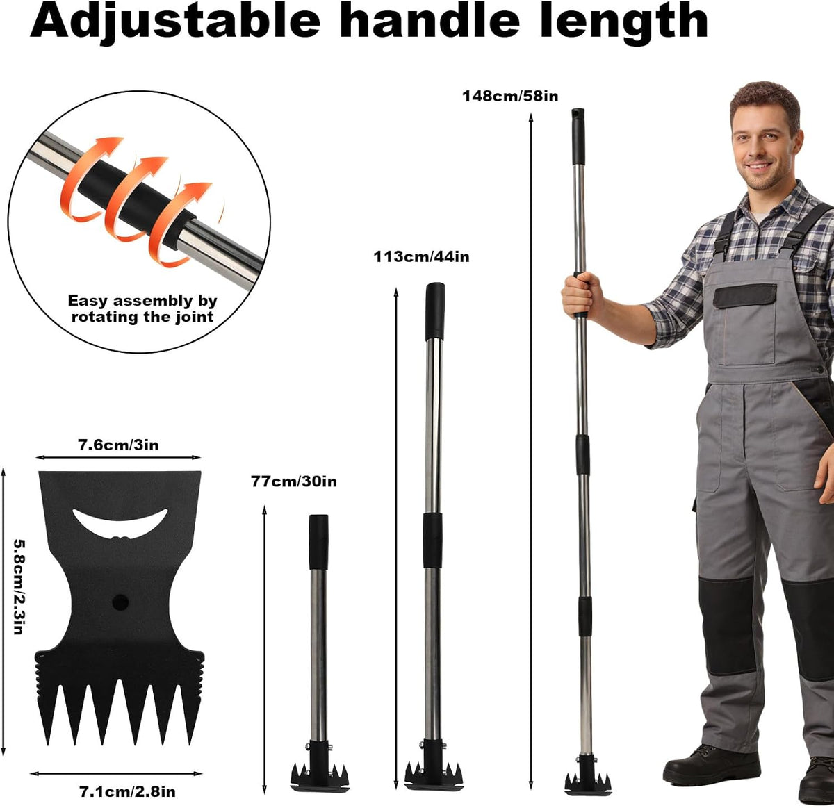 58" Weed Puller Tool for Lawn Yard, 2-in-1 Garden Hoe and Weed Puller Rake