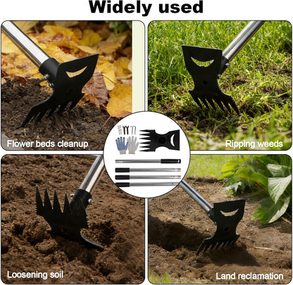 58" Weed Puller Tool for Lawn Yard, 2-in-1 Garden Hoe and Weed Puller Rake