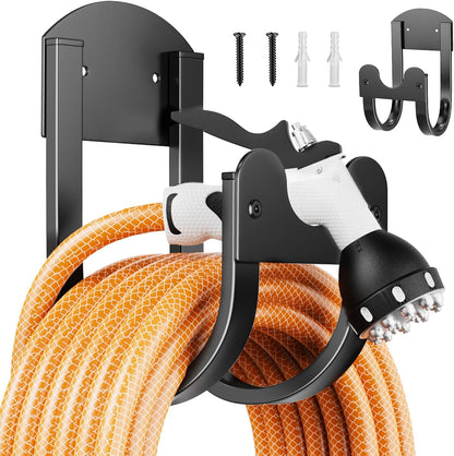 Garden Hose Holder Wall Mount - Metal Water Hose Hanger for Outside, Durable Hose Hook for Garden Garage Yard Storage (Black-1PC)