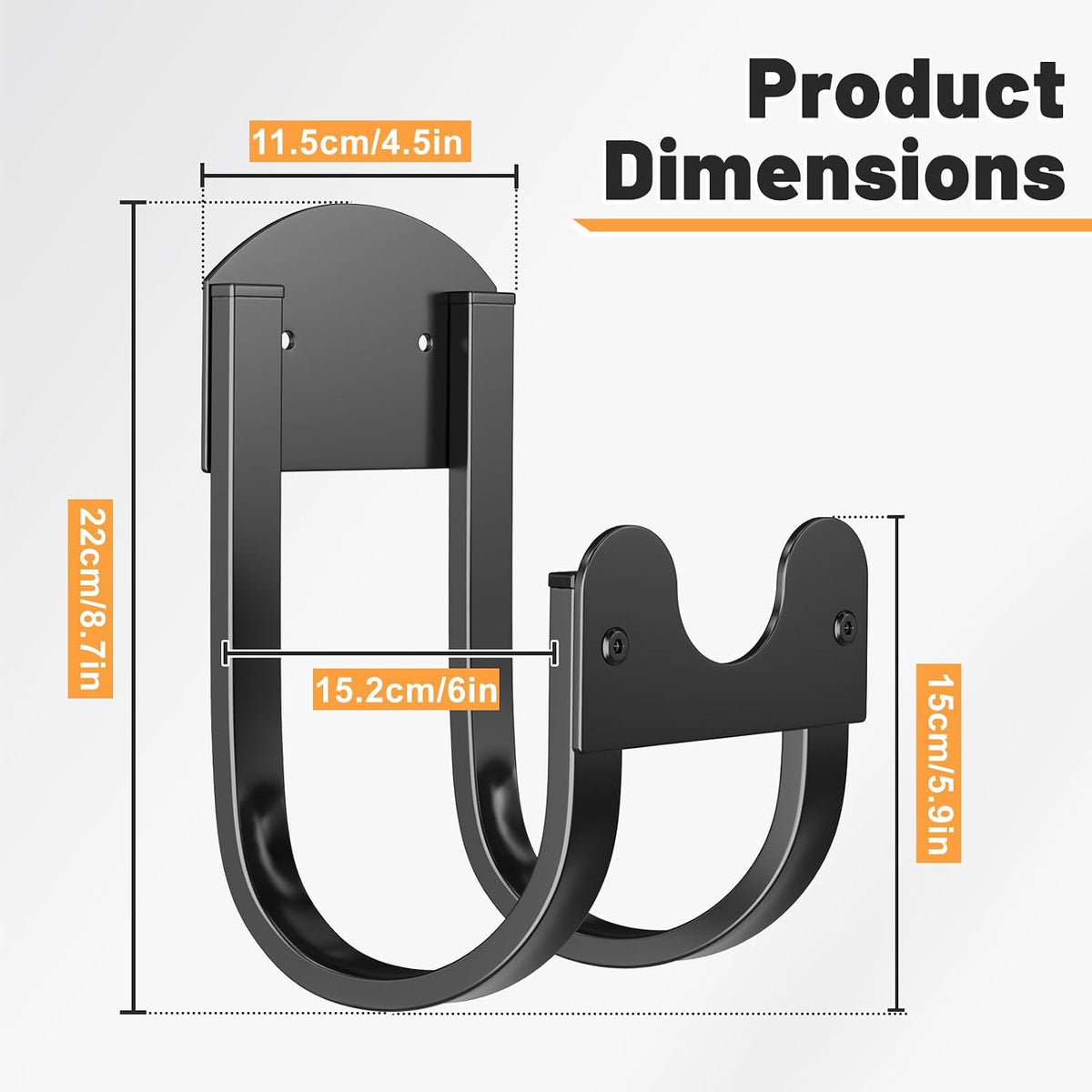 Garden Hose Holder Wall Mount - Metal Water Hose Hanger for Outside, Durable Hose Hook for Garden Garage Yard Storage (Black-1PC)