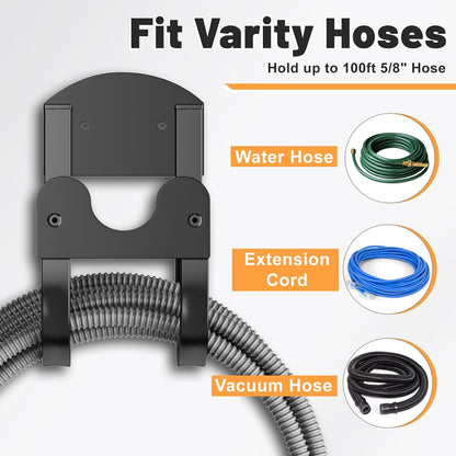 Garden Hose Holder Wall Mount - Metal Water Hose Hanger for Outside, Durable Hose Hook for Garden Garage Yard Storage (Black-1PC)
