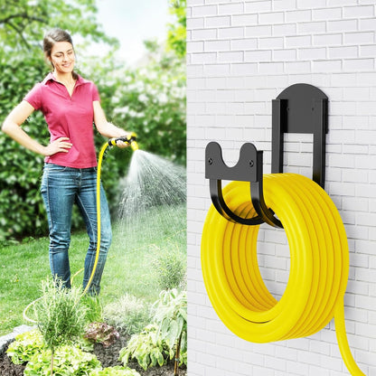 Garden Hose Holder Wall Mount - Metal Water Hose Hanger for Outside, Durable Hose Hook for Garden Garage Yard Storage (Black-1PC)