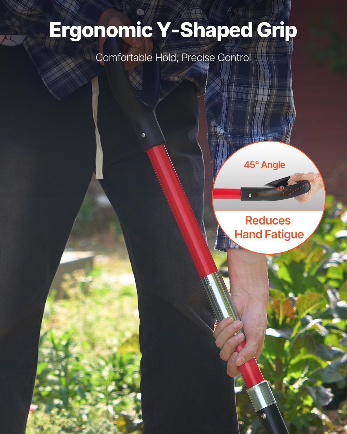 Garden Fork, 4-Tine Gardening Pitchfork with Fiberglass Handle, 45 in Heavy Duty Digging Fork with Y Grip, Forged Steel Spading Fork for Hay Potato Composting Transplanting Aeration