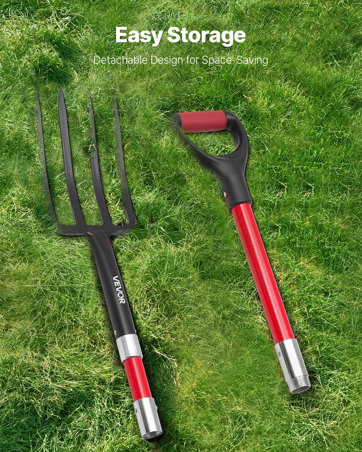 Garden Fork, 4-Tine Gardening Pitchfork with Fiberglass Handle, 45 in Heavy Duty Digging Fork with Y Grip, Forged Steel Spading Fork for Hay Potato Composting Transplanting Aeration