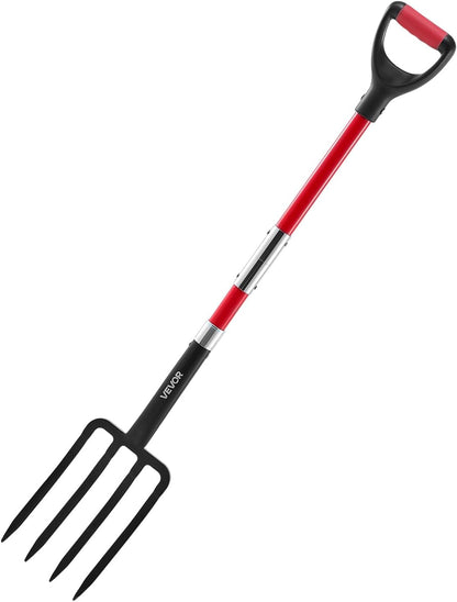 Garden Fork, 4-Tine Gardening Pitchfork with Fiberglass Handle, 45 in Heavy Duty Digging Fork with Y Grip, Forged Steel Spading Fork for Hay Potato Composting Transplanting Aeration