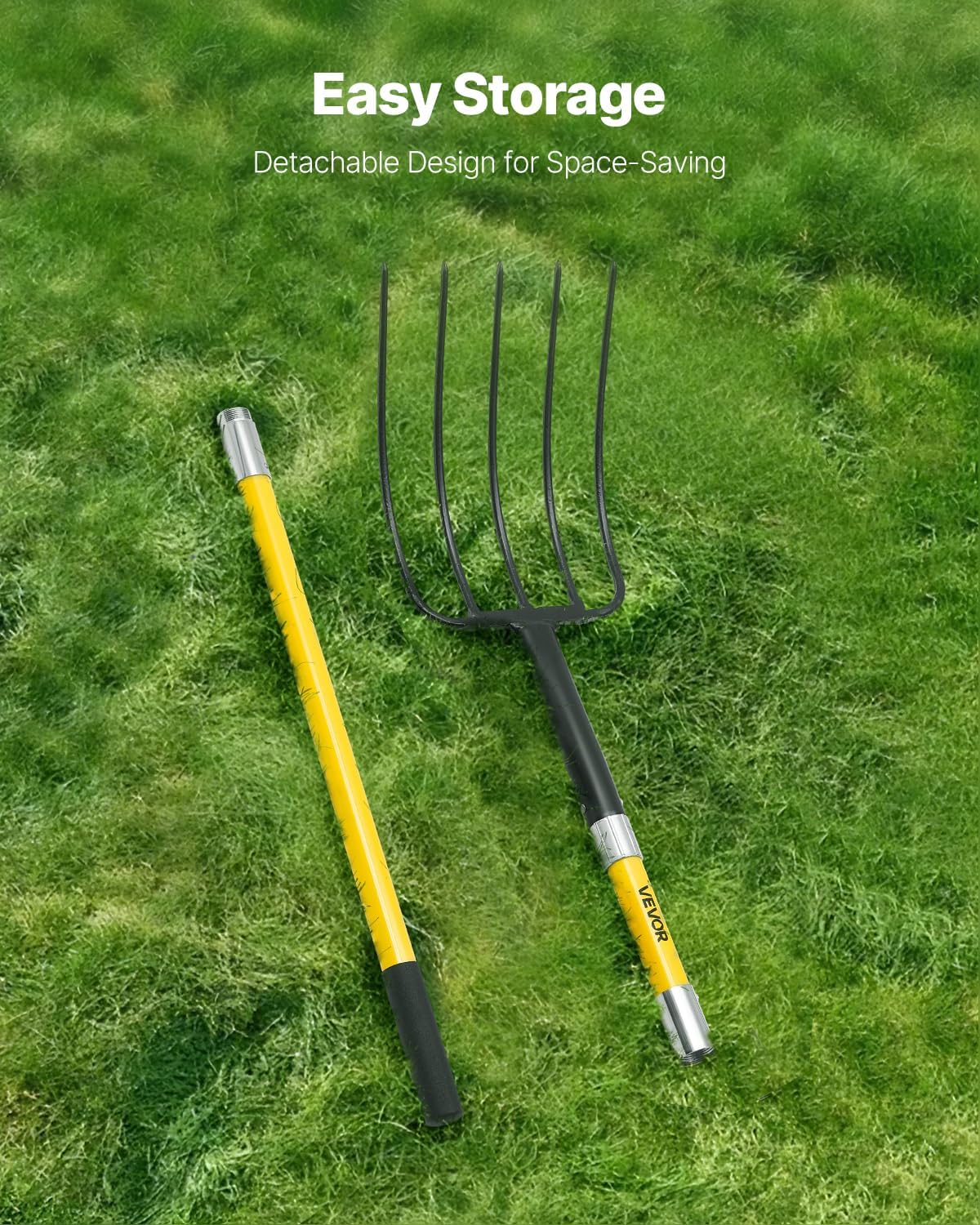 Garden Fork, 4-Tine Gardening Pitchfork with Fiberglass Handle, 45 in Heavy Duty Digging Fork with Y Grip, Forged Steel Spading Fork for Hay Potato Composting Transplanting Aeration