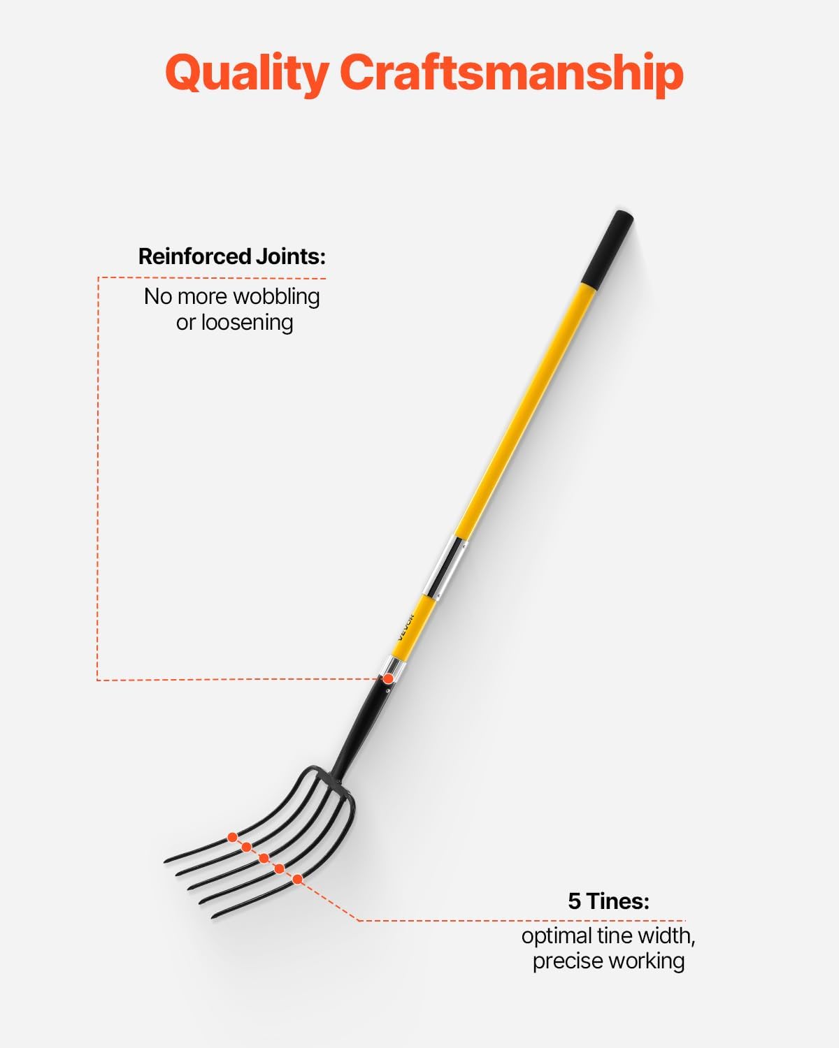 Garden Fork, 4-Tine Gardening Pitchfork with Fiberglass Handle, 45 in Heavy Duty Digging Fork with Y Grip, Forged Steel Spading Fork for Hay Potato Composting Transplanting Aeration