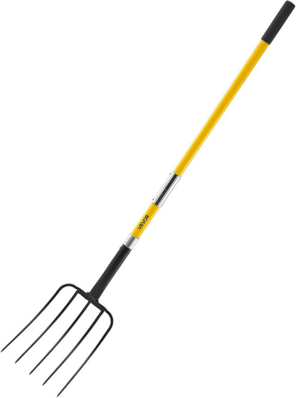 Garden Fork, 4-Tine Gardening Pitchfork with Fiberglass Handle, 45 in Heavy Duty Digging Fork with Y Grip, Forged Steel Spading Fork for Hay Potato Composting Transplanting Aeration