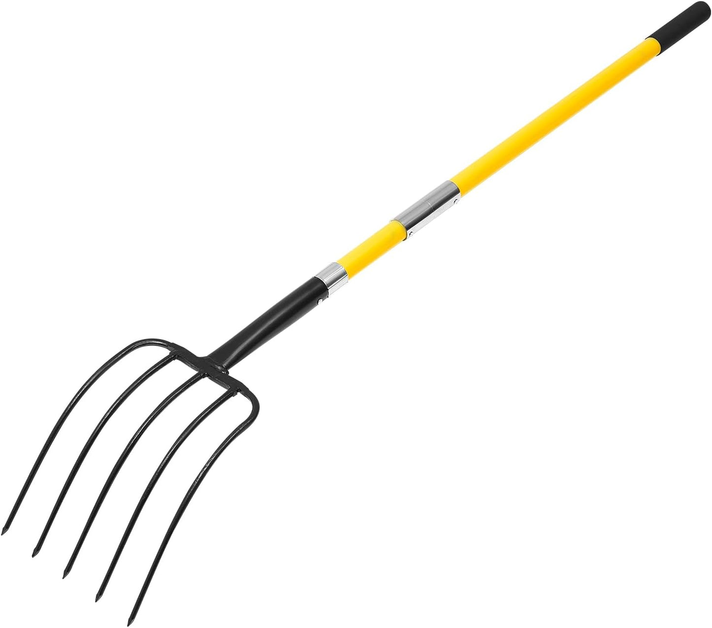 Garden Fork, 4-Tine Gardening Pitchfork with Fiberglass Handle, 45 in Heavy Duty Digging Fork with Y Grip, Forged Steel Spading Fork for Hay Potato Composting Transplanting Aeration