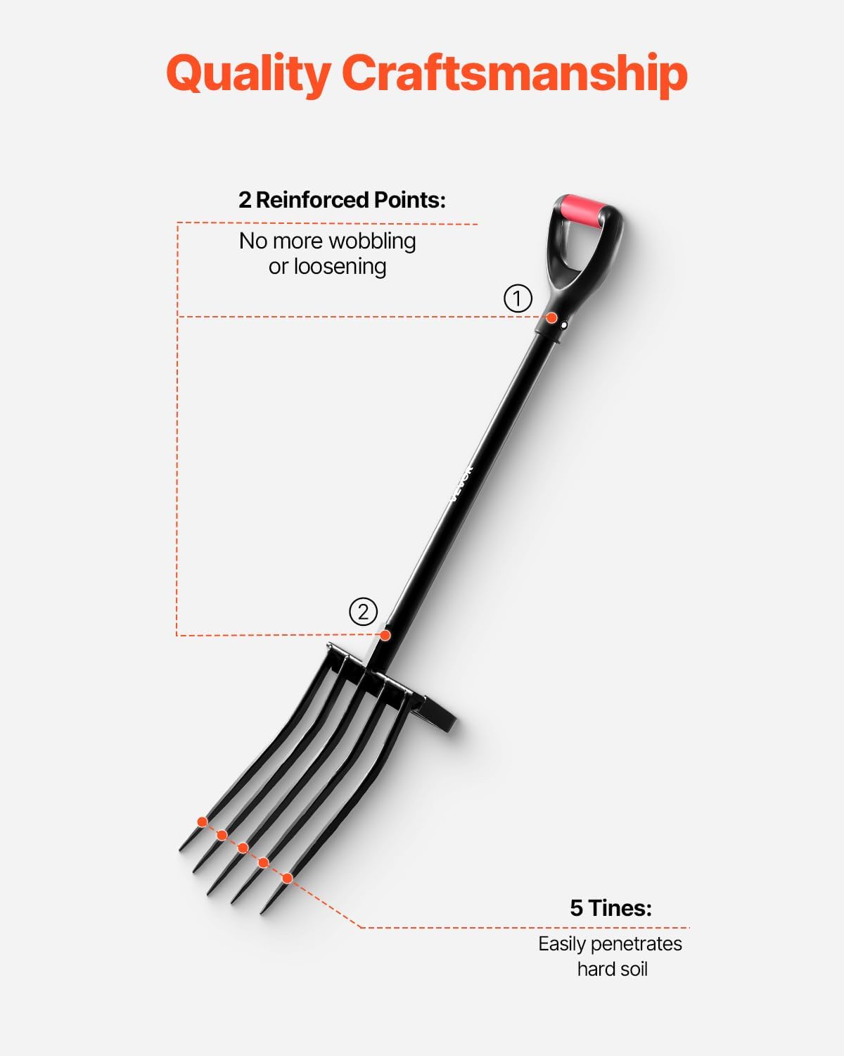 Garden Fork, 4-Tine Gardening Pitchfork with Fiberglass Handle, 45 in Heavy Duty Digging Fork with Y Grip, Forged Steel Spading Fork for Hay Potato Composting Transplanting Aeration