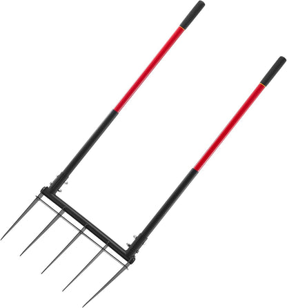 Garden Fork, 4-Tine Gardening Pitchfork with Fiberglass Handle, 45 in Heavy Duty Digging Fork with Y Grip, Forged Steel Spading Fork for Hay Potato Composting Transplanting Aeration
