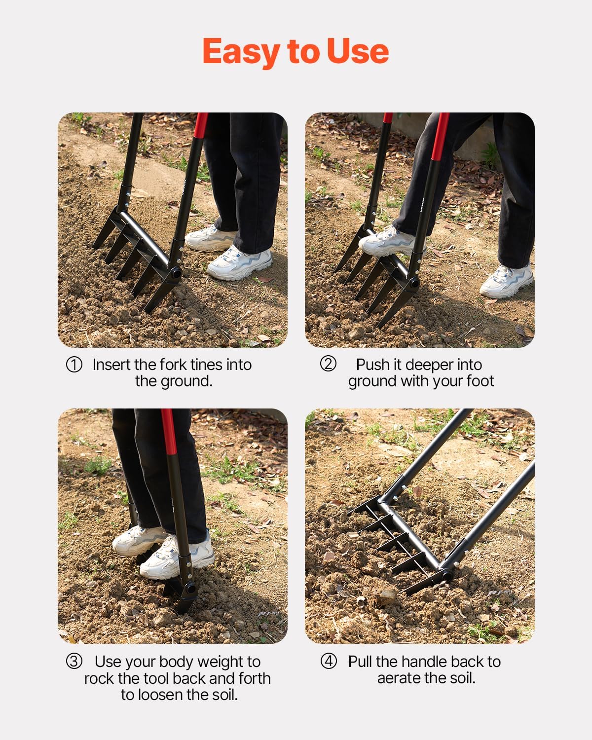 Garden Fork, 4-Tine Gardening Pitchfork with Fiberglass Handle, 45 in Heavy Duty Digging Fork with Y Grip, Forged Steel Spading Fork for Hay Potato Composting Transplanting Aeration
