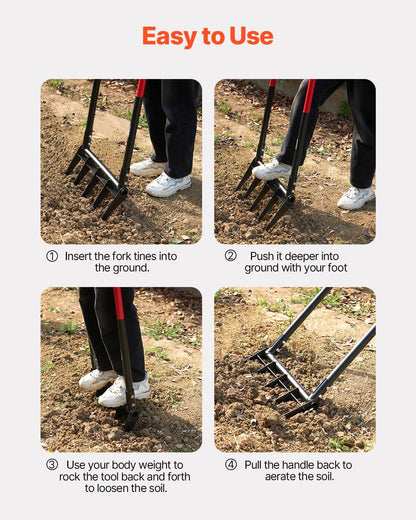 Garden Fork, 4-Tine Gardening Pitchfork with Fiberglass Handle, 45 in Heavy Duty Digging Fork with Y Grip, Forged Steel Spading Fork for Hay Potato Composting Transplanting Aeration