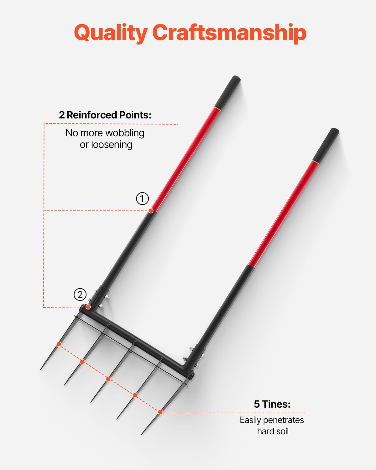 Garden Fork, 4-Tine Gardening Pitchfork with Fiberglass Handle, 45 in Heavy Duty Digging Fork with Y Grip, Forged Steel Spading Fork for Hay Potato Composting Transplanting Aeration