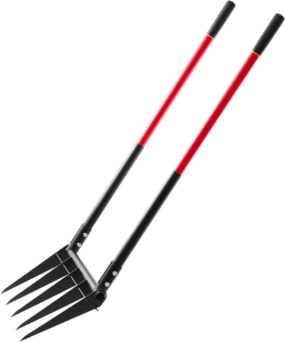 Garden Fork, 4-Tine Gardening Pitchfork with Fiberglass Handle, 45 in Heavy Duty Digging Fork with Y Grip, Forged Steel Spading Fork for Hay Potato Composting Transplanting Aeration