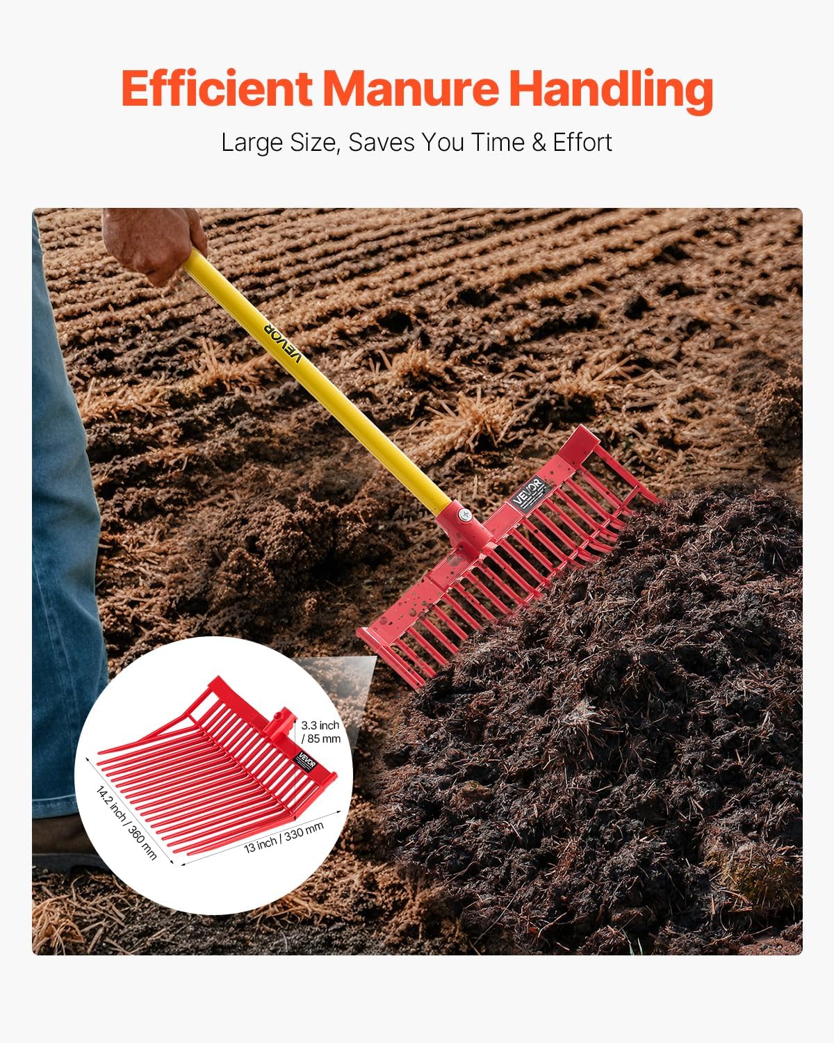 Garden Fork, 4-Tine Gardening Pitchfork with Fiberglass Handle, 45 in Heavy Duty Digging Fork with Y Grip, Forged Steel Spading Fork for Hay Potato Composting Transplanting Aeration