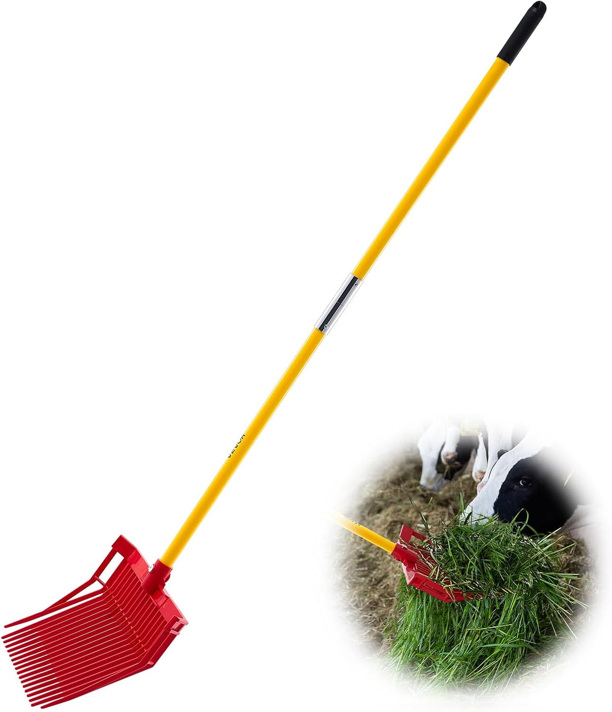 Garden Fork, 4-Tine Gardening Pitchfork with Fiberglass Handle, 45 in Heavy Duty Digging Fork with Y Grip, Forged Steel Spading Fork for Hay Potato Composting Transplanting Aeration
