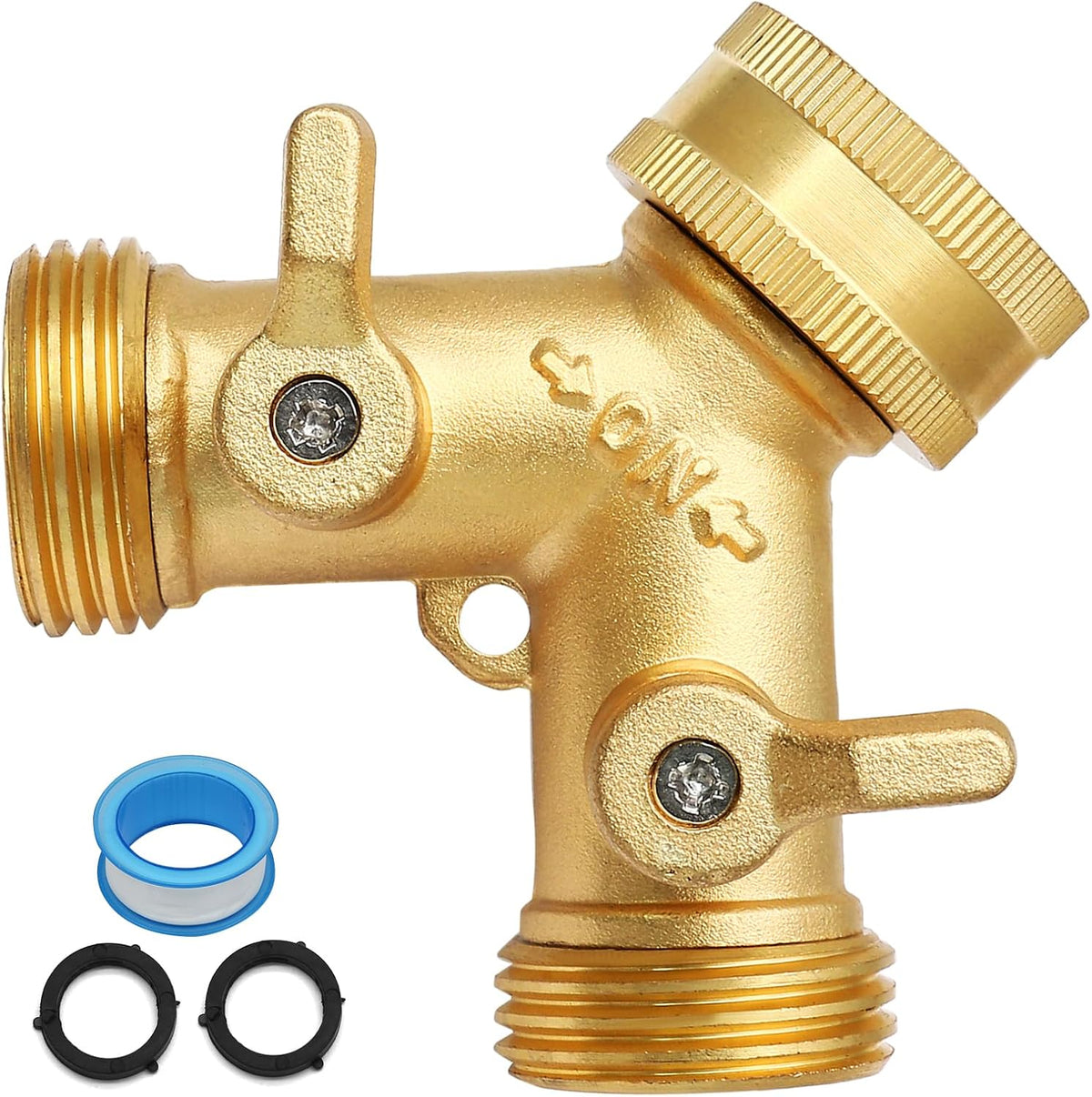 2 Way Connector Garden Hose Splitter, 3/4 Inch, Brass