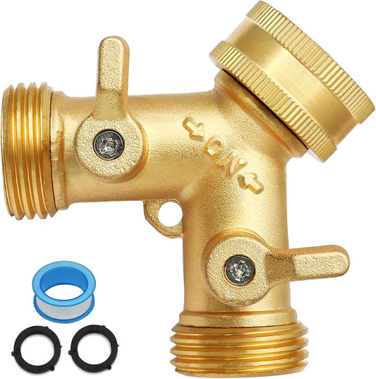 2 Way Connector Garden Hose Splitter, 3/4 Inch, Brass