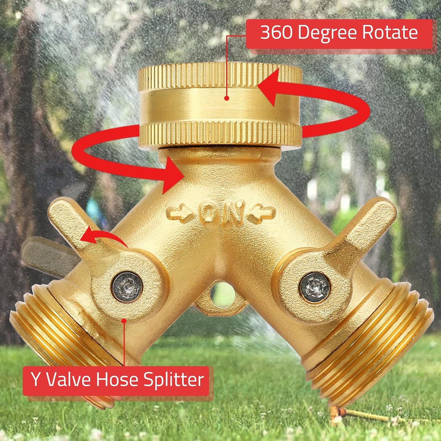 2 Way Connector Garden Hose Splitter, 3/4 Inch, Brass