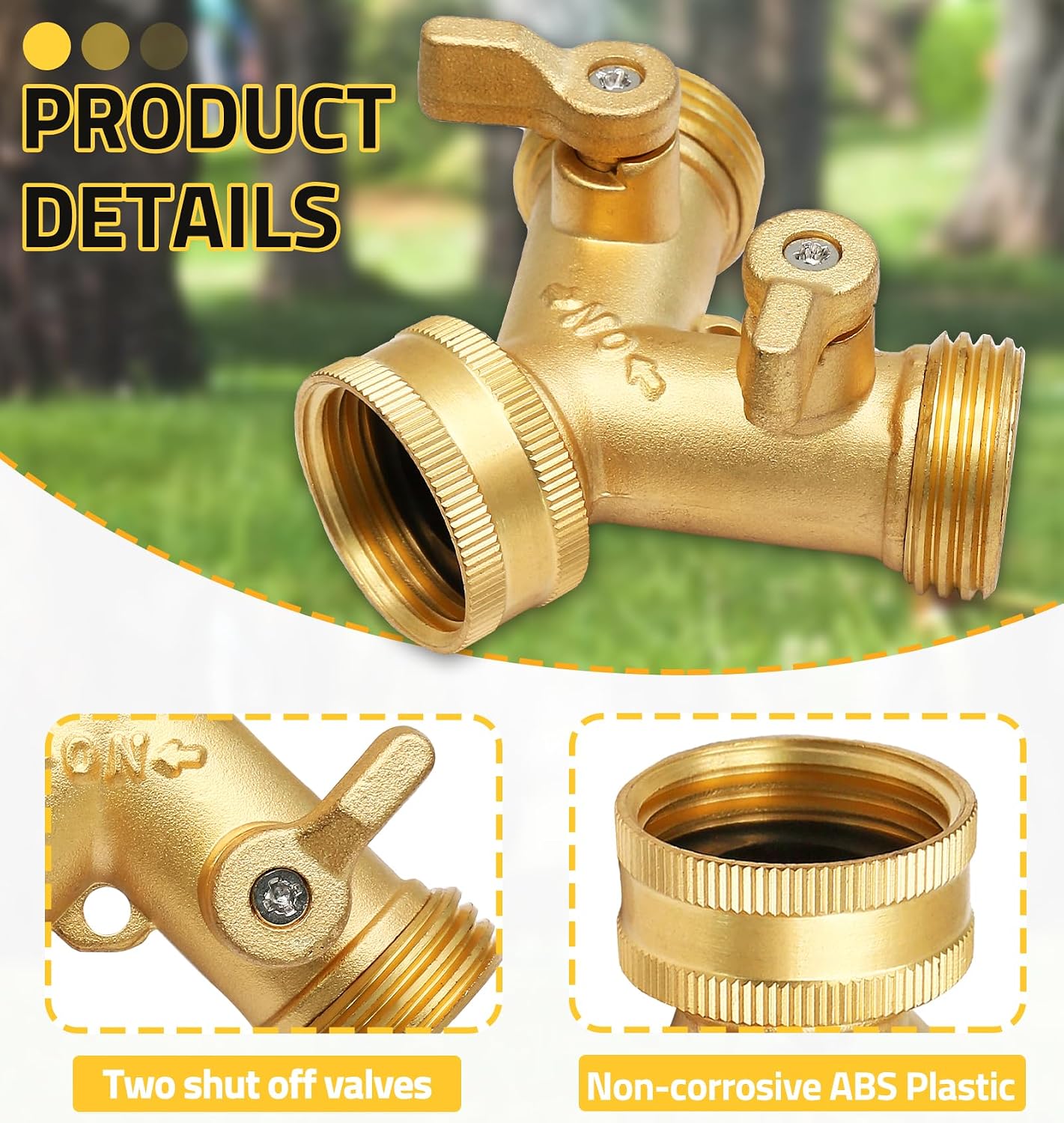 2 Way Connector Garden Hose Splitter, 3/4 Inch, Brass