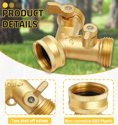 2 Way Connector Garden Hose Splitter, 3/4 Inch, Brass