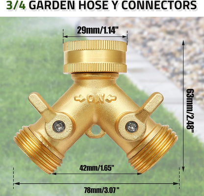2 Way Connector Garden Hose Splitter, 3/4 Inch, Brass