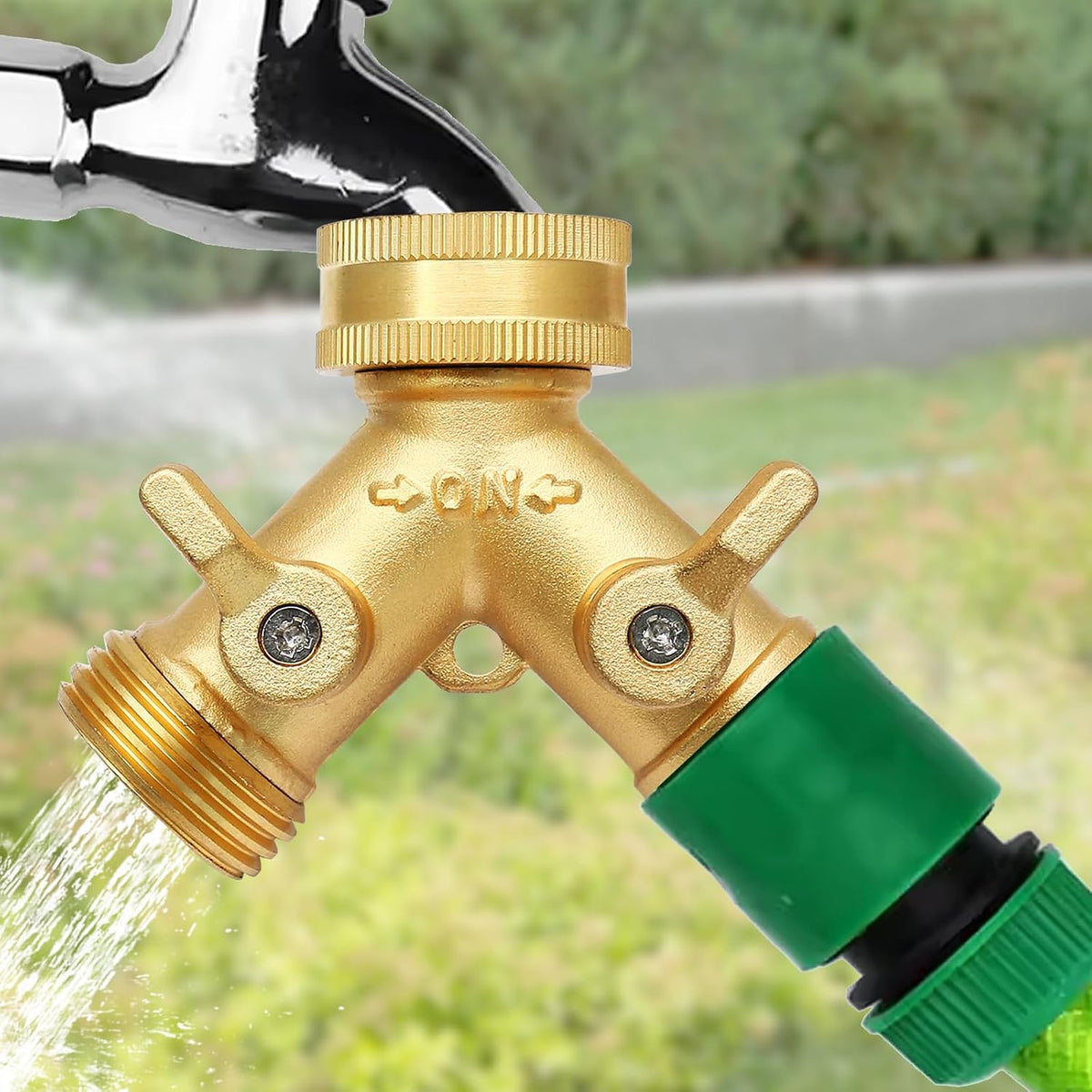 2 Way Connector Garden Hose Splitter, 3/4 Inch, Brass