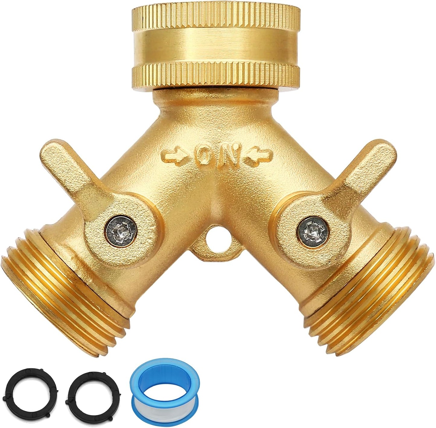 2 Way Connector Garden Hose Splitter, 3/4 Inch, Brass