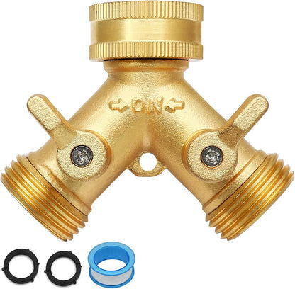 2 Way Connector Garden Hose Splitter, 3/4 Inch, Brass