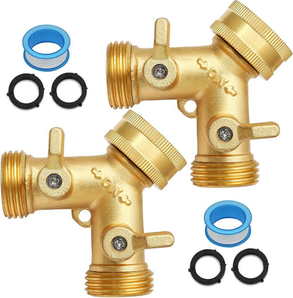 2 Way Connector Garden Hose Splitter, 3/4 Inch, Brass