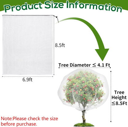 1 Pack 6.9 x 8.5 ft Fruit Tree Netting Covers with Drawstring