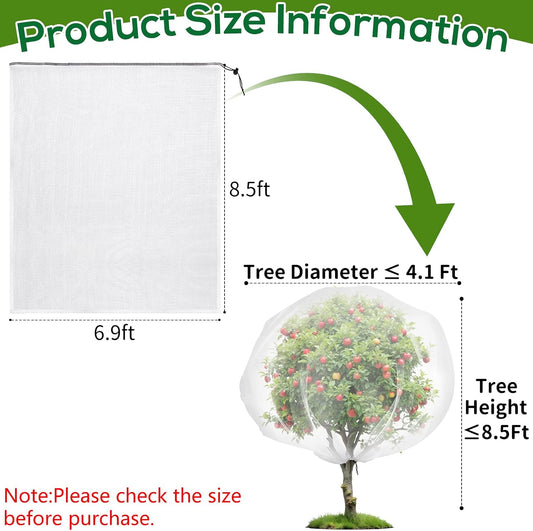 1 Pack 6.9 x 8.5 ft Fruit Tree Netting Covers with Drawstring
