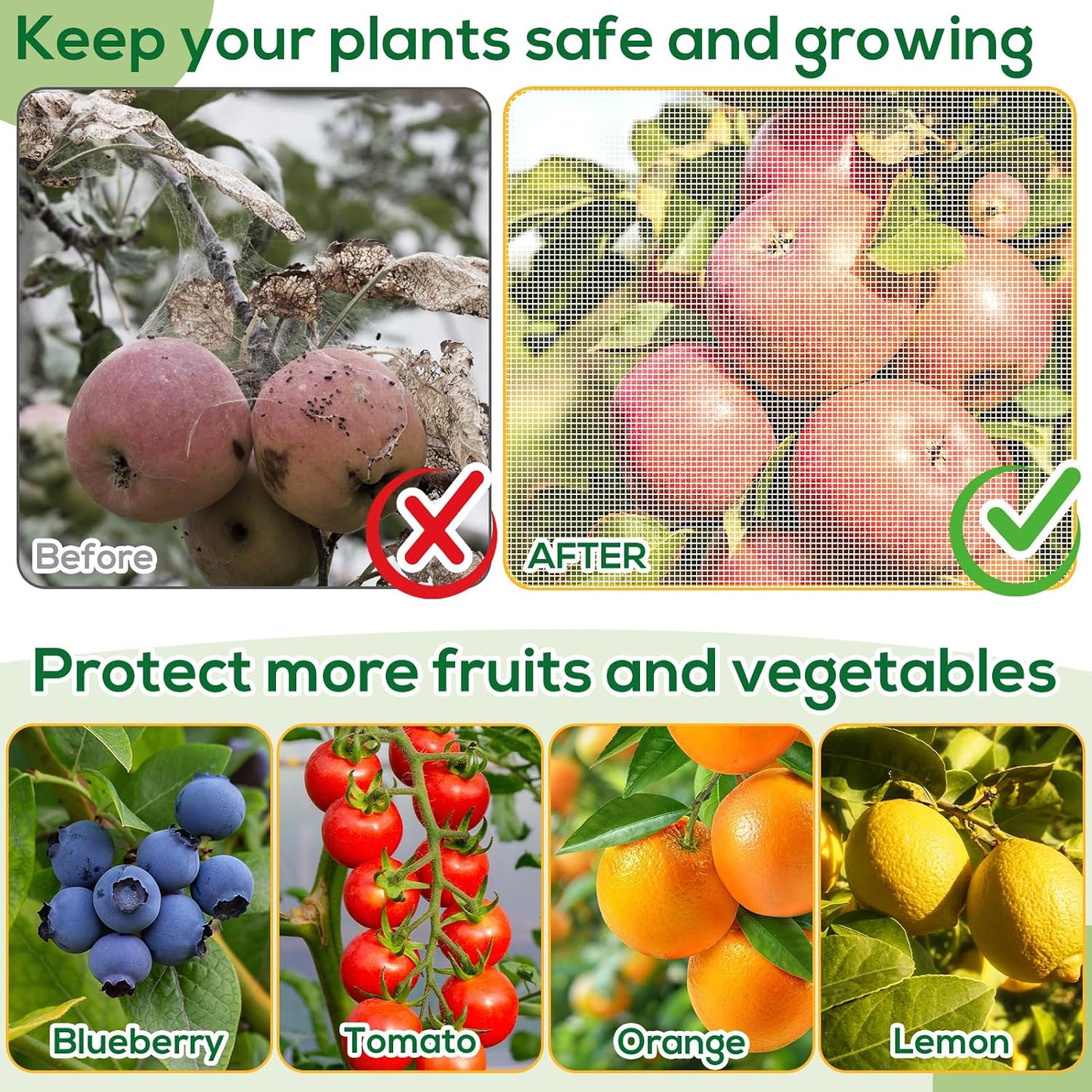 1 Pack 6.9 x 8.5 ft Fruit Tree Netting Covers with Drawstring