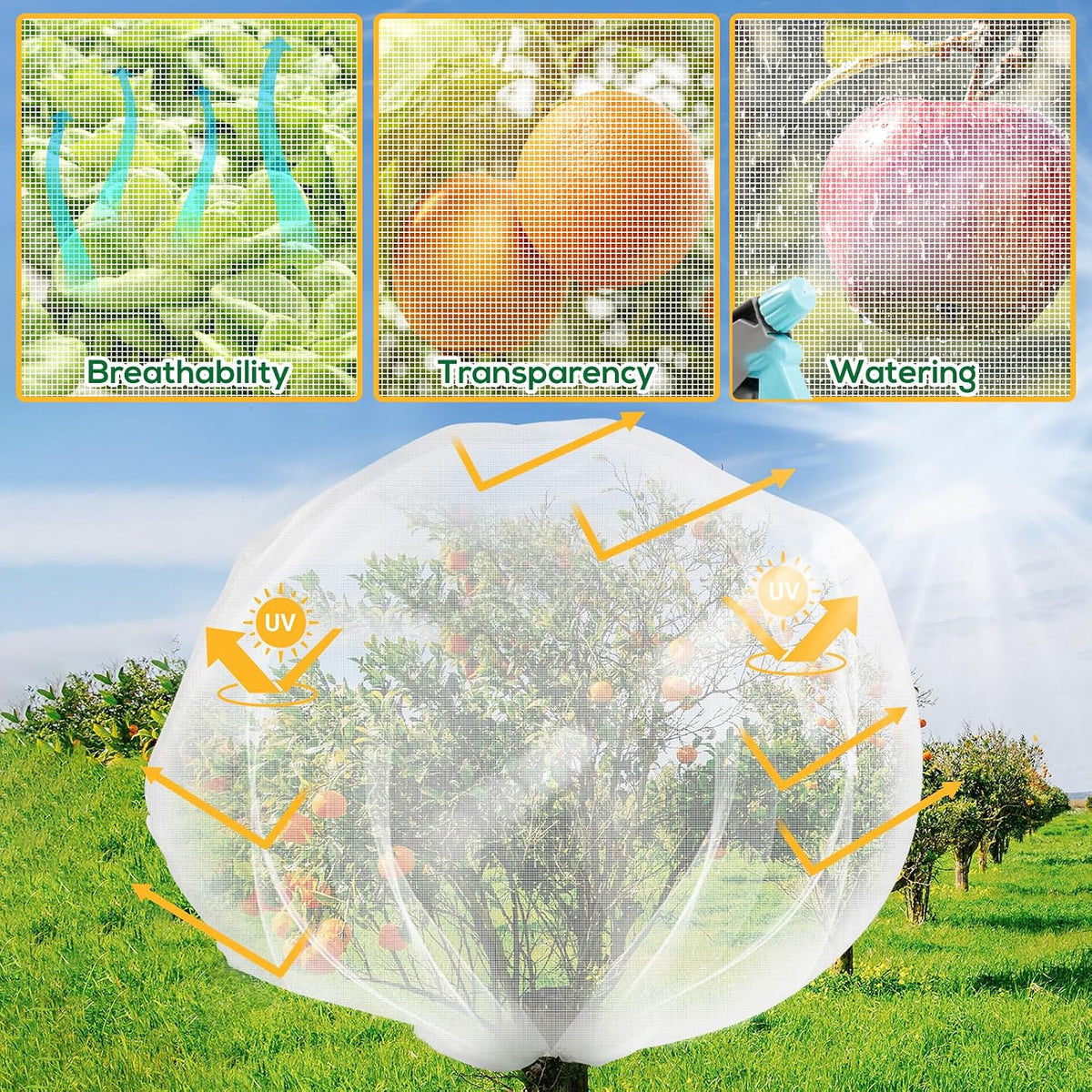 1 Pack 6.9 x 8.5 ft Fruit Tree Netting Covers with Drawstring