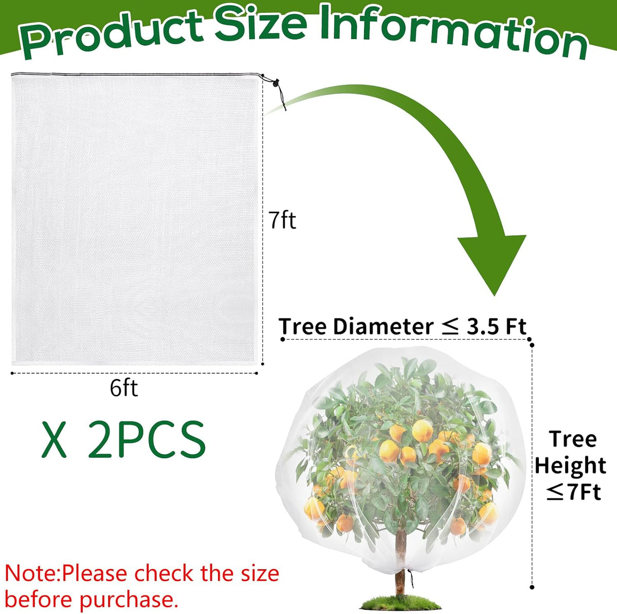 1 Pack 6.9 x 8.5 ft Fruit Tree Netting Covers with Drawstring