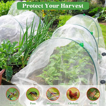 67 Pcs Garden Netting Kit, 10x25 Ft Ultra Mosquito Bird Netting with 6 Hoops & 12 Clips, Fruit Tree Netting for Patio Raised Beds Vegetable Flowers Protection Barrier