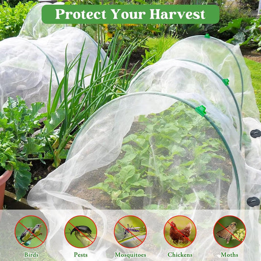 67 Pcs Garden Netting Kit, 10x25 Ft Ultra Mosquito Bird Netting with 6 Hoops & 12 Clips, Fruit Tree Netting for Patio Raised Beds Vegetable Flowers Protection Barrier