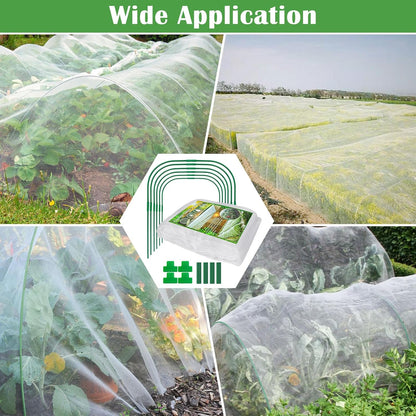 67 Pcs Garden Netting Kit, 10x25 Ft Ultra Mosquito Bird Netting with 6 Hoops & 12 Clips, Fruit Tree Netting for Patio Raised Beds Vegetable Flowers Protection Barrier