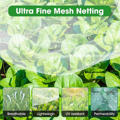 67 Pcs Garden Netting Kit, 10x25 Ft Ultra Mosquito Bird Netting with 6 Hoops & 12 Clips, Fruit Tree Netting for Patio Raised Beds Vegetable Flowers Protection Barrier