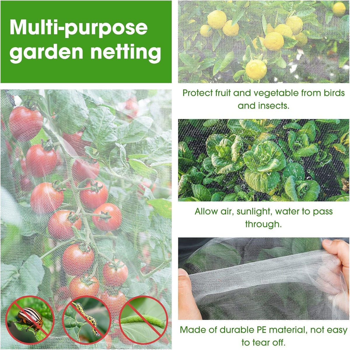 67 Pcs Garden Netting Kit, 10x25 Ft Ultra Mosquito Bird Netting with 6 Hoops & 12 Clips, Fruit Tree Netting for Patio Raised Beds Vegetable Flowers Protection Barrier