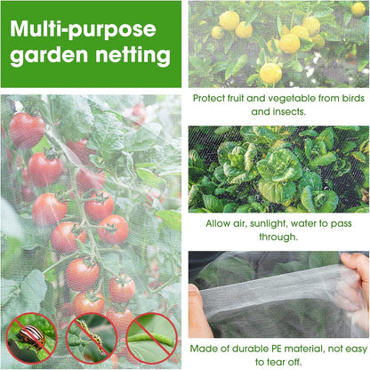 67 Pcs Garden Netting Kit, 10x25 Ft Ultra Mosquito Bird Netting with 6 Hoops & 12 Clips, Fruit Tree Netting for Patio Raised Beds Vegetable Flowers Protection Barrier