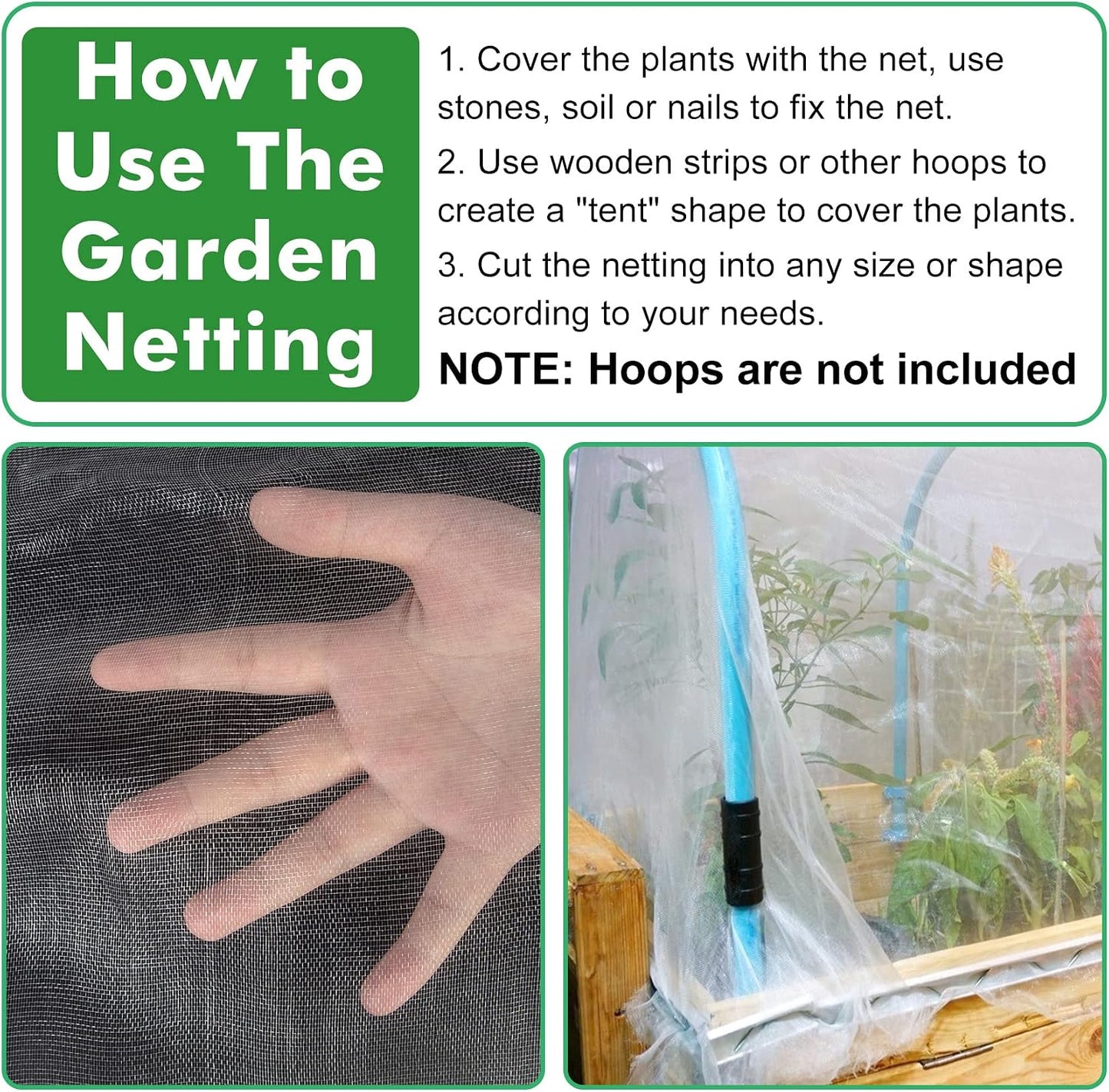 67 Pcs Garden Netting Kit, 10x25 Ft Ultra Mosquito Bird Netting with 6 Hoops & 12 Clips, Fruit Tree Netting for Patio Raised Beds Vegetable Flowers Protection Barrier