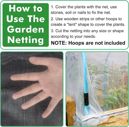 67 Pcs Garden Netting Kit, 10x25 Ft Ultra Mosquito Bird Netting with 6 Hoops & 12 Clips, Fruit Tree Netting for Patio Raised Beds Vegetable Flowers Protection Barrier