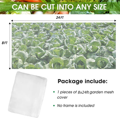 67 Pcs Garden Netting Kit, 10x25 Ft Ultra Mosquito Bird Netting with 6 Hoops & 12 Clips, Fruit Tree Netting for Patio Raised Beds Vegetable Flowers Protection Barrier