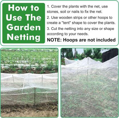 67 Pcs Garden Netting Kit, 10x25 Ft Ultra Mosquito Bird Netting with 6 Hoops & 12 Clips, Fruit Tree Netting for Patio Raised Beds Vegetable Flowers Protection Barrier