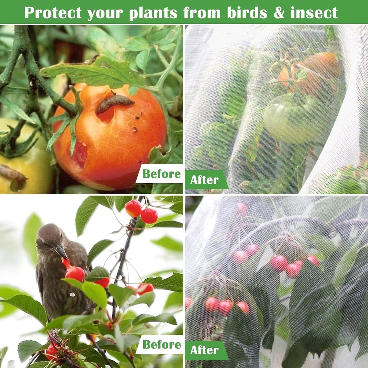 67 Pcs Garden Netting Kit, 10x25 Ft Ultra Mosquito Bird Netting with 6 Hoops & 12 Clips, Fruit Tree Netting for Patio Raised Beds Vegetable Flowers Protection Barrier