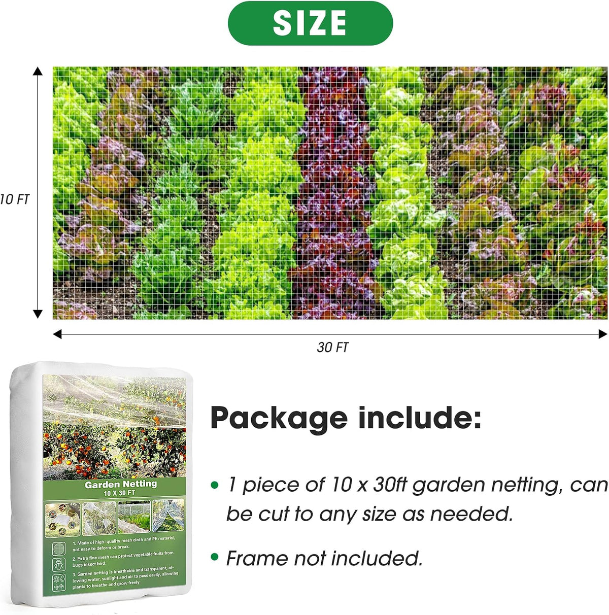67 Pcs Garden Netting Kit, 10x25 Ft Ultra Mosquito Bird Netting with 6 Hoops & 12 Clips, Fruit Tree Netting for Patio Raised Beds Vegetable Flowers Protection Barrier
