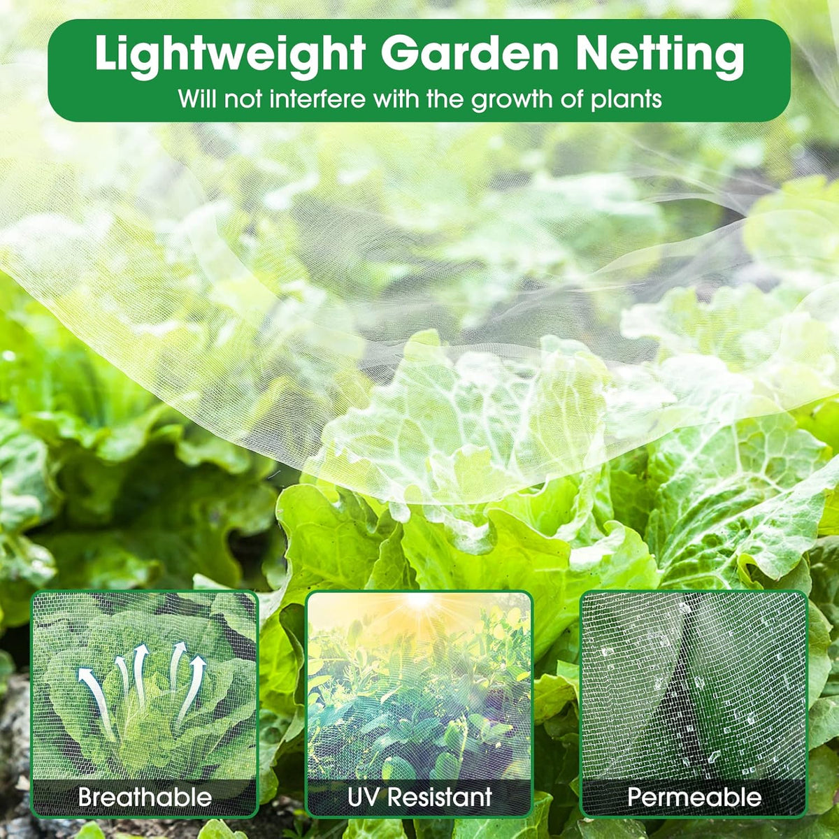 67 Pcs Garden Netting Kit, 10x25 Ft Ultra Mosquito Bird Netting with 6 Hoops & 12 Clips, Fruit Tree Netting for Patio Raised Beds Vegetable Flowers Protection Barrier