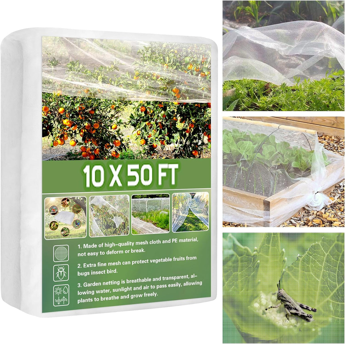 67 Pcs Garden Netting Kit, 10x25 Ft Ultra Mosquito Bird Netting with 6 Hoops & 12 Clips, Fruit Tree Netting for Patio Raised Beds Vegetable Flowers Protection Barrier